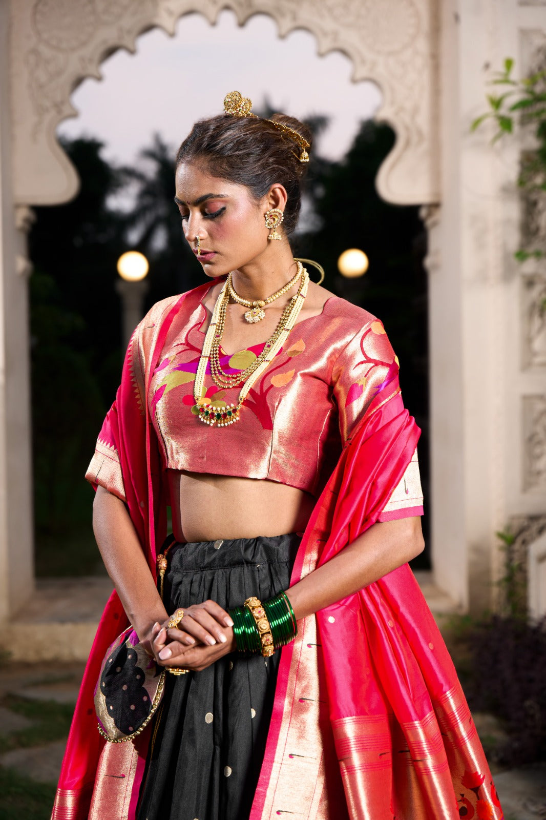 Black Exquisite Jacquard Silk Paithani Lehenga with Zari Weaving Work & Matching Batwa ClothsVilla