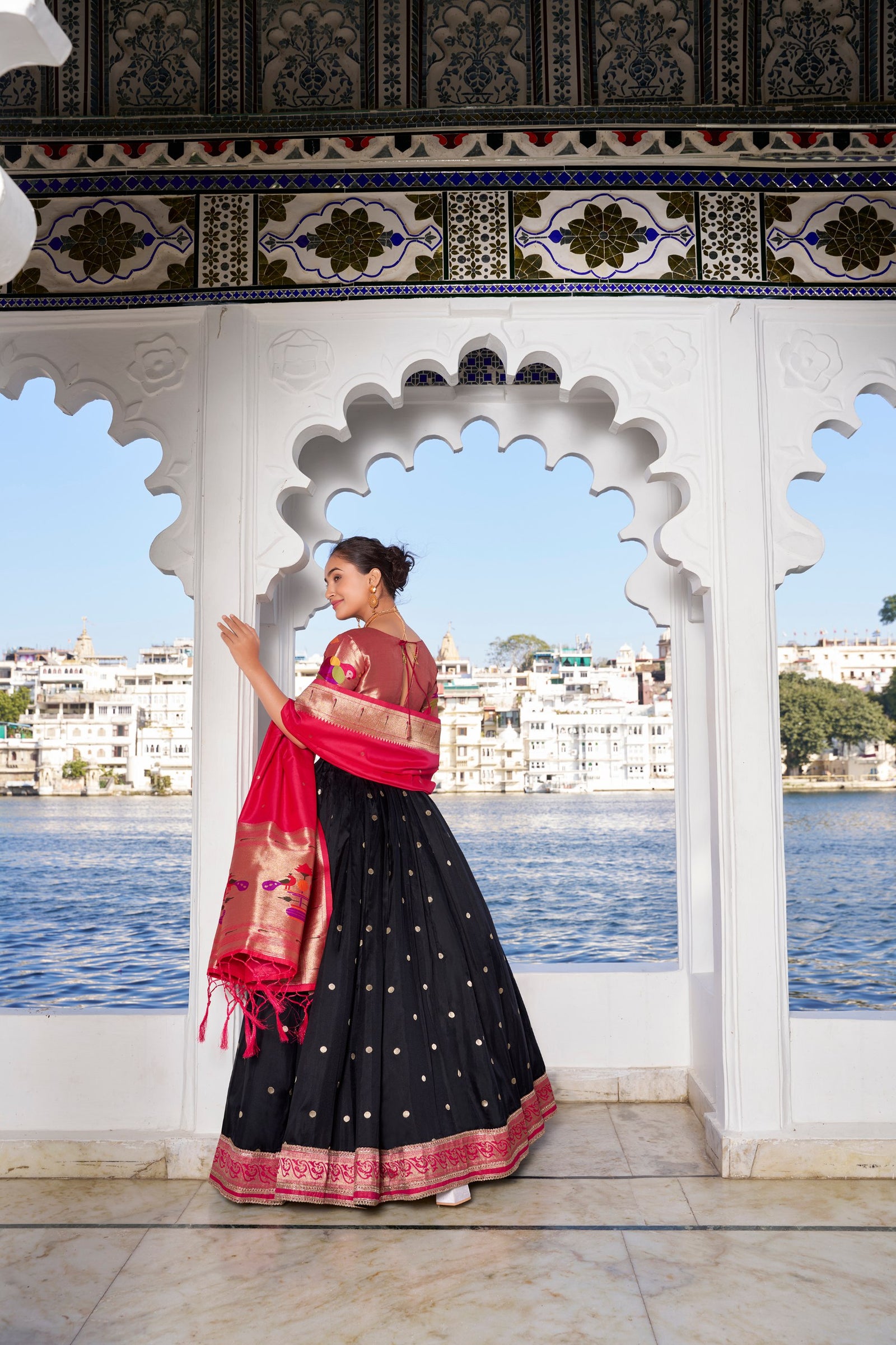 Black Exquisite Jacquard Silk Paithani Lehenga with Zari Weaving Work & Matching Batwa