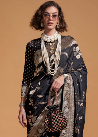 Black Fairytale Banarasi Georgette Silk Saree with Brocade Blouse – Summer Glam Edition ClothsVilla