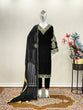 Load image into Gallery viewer, Black Fancy Bell Sleeve Green Color Velvet Salwar Suit Clothsvilla