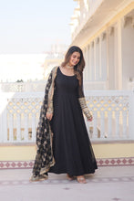 Load image into Gallery viewer, Black Faux Blooming Gown with Dupatta Featuring Attractive Embroidered Sequins Work and Lace Border ClothsVilla