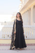 Load image into Gallery viewer, Black Faux Blooming Gown with Dupatta Featuring Attractive Embroidered Sequins Work and Lace Border ClothsVilla