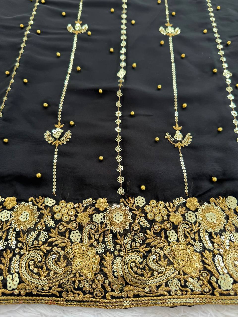 Black Faux Georgette Thread & Sequin Work Top with Micro Cotton Pant and Dupatta Set ClothsVilla