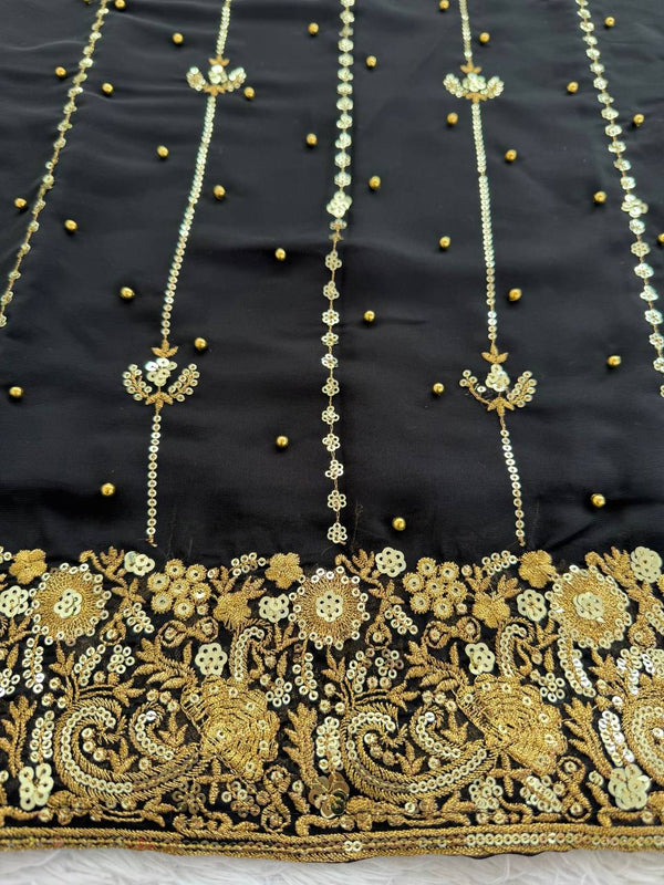 Black Faux Georgette Thread & Sequin Work Top with Micro Cotton Pant and Dupatta Set ClothsVilla