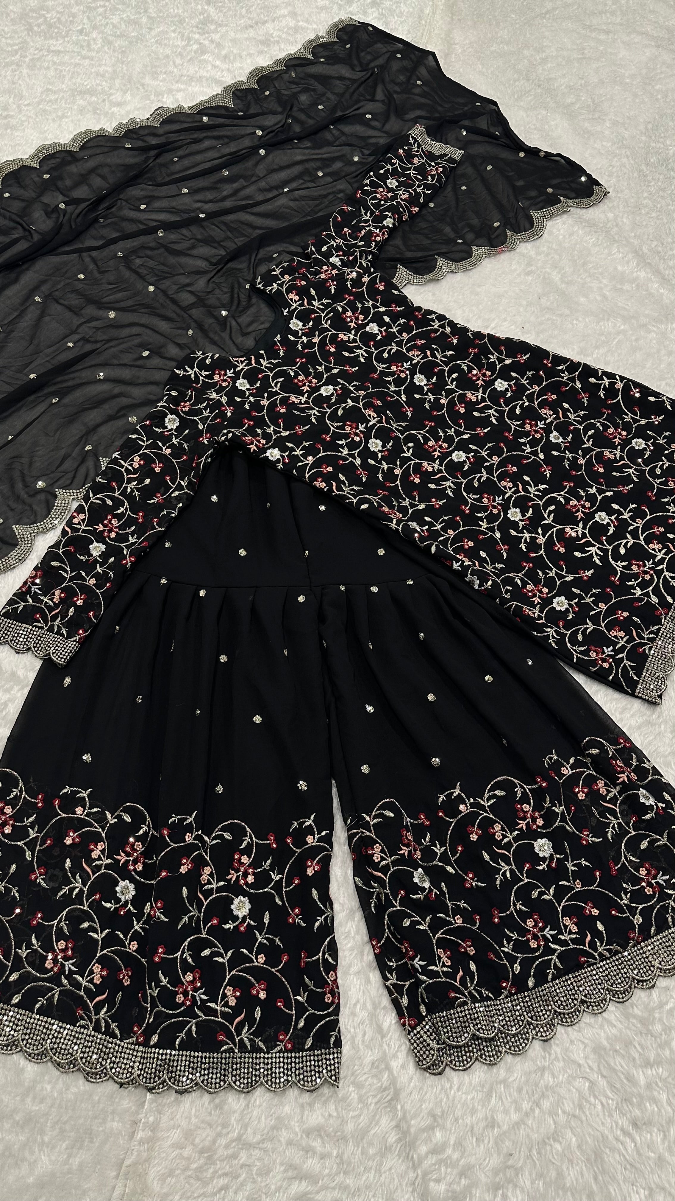 Black Festive Georgette Sharara Set with Sequins, Thread & Zari Work Secondary image