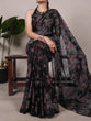 Load image into Gallery viewer, Black Floral Lurex Brasso Saree with Unstitched Blouse – Elegant Viscose Brasso Work ClothsVilla