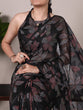 Load image into Gallery viewer, Black Floral Lurex Brasso Saree with Unstitched Blouse – Elegant Viscose Brasso Work ClothsVilla