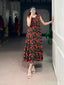 Black Floral Print Maslin Silk Stitched Frock with 4-Meter Flair & Micro Crepe Lining ClothsVilla