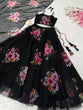 Load image into Gallery viewer, Black Floral Printed Organza Silk Lehenga Set with Handwork Blouse &amp; Dupatta ClothsVilla