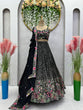 Load image into Gallery viewer, Black Fox Georgette Embroidered Lehenga Set with Sequin Detailing &amp; Four-Side Border Dupatta ClothsVilla