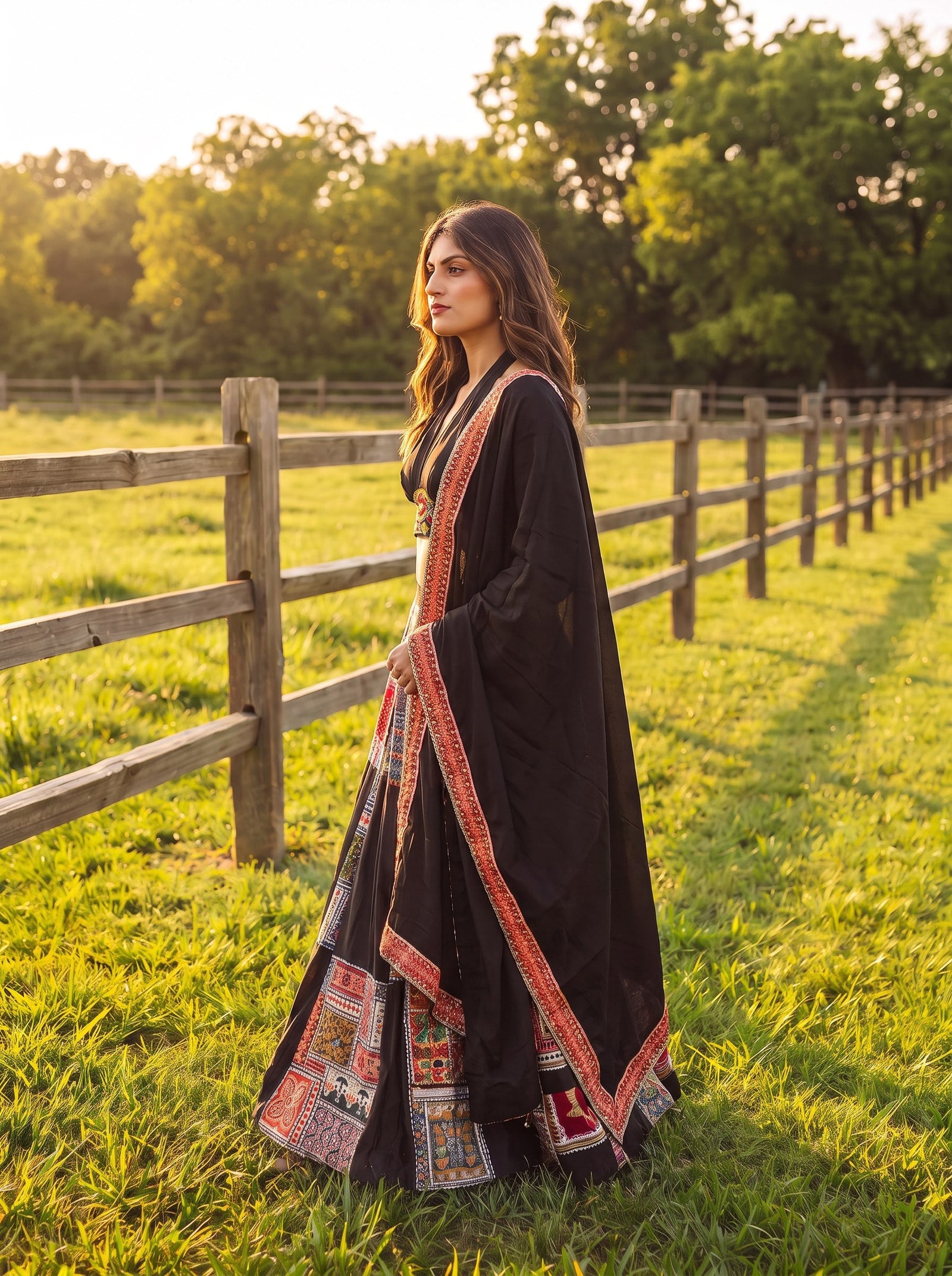 Black French Crepe Printed Lehenga Set ClothsVilla