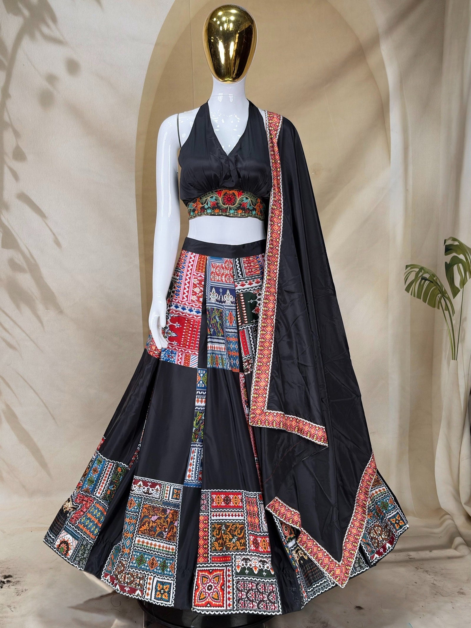 Black French Crepe Printed Lehenga Set ClothsVilla