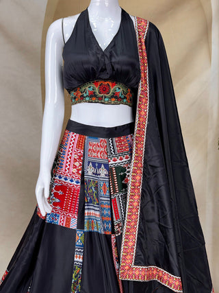 Black French Crepe Printed Lehenga Set ClothsVilla