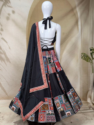 Black French Crepe Printed Lehenga Set ClothsVilla