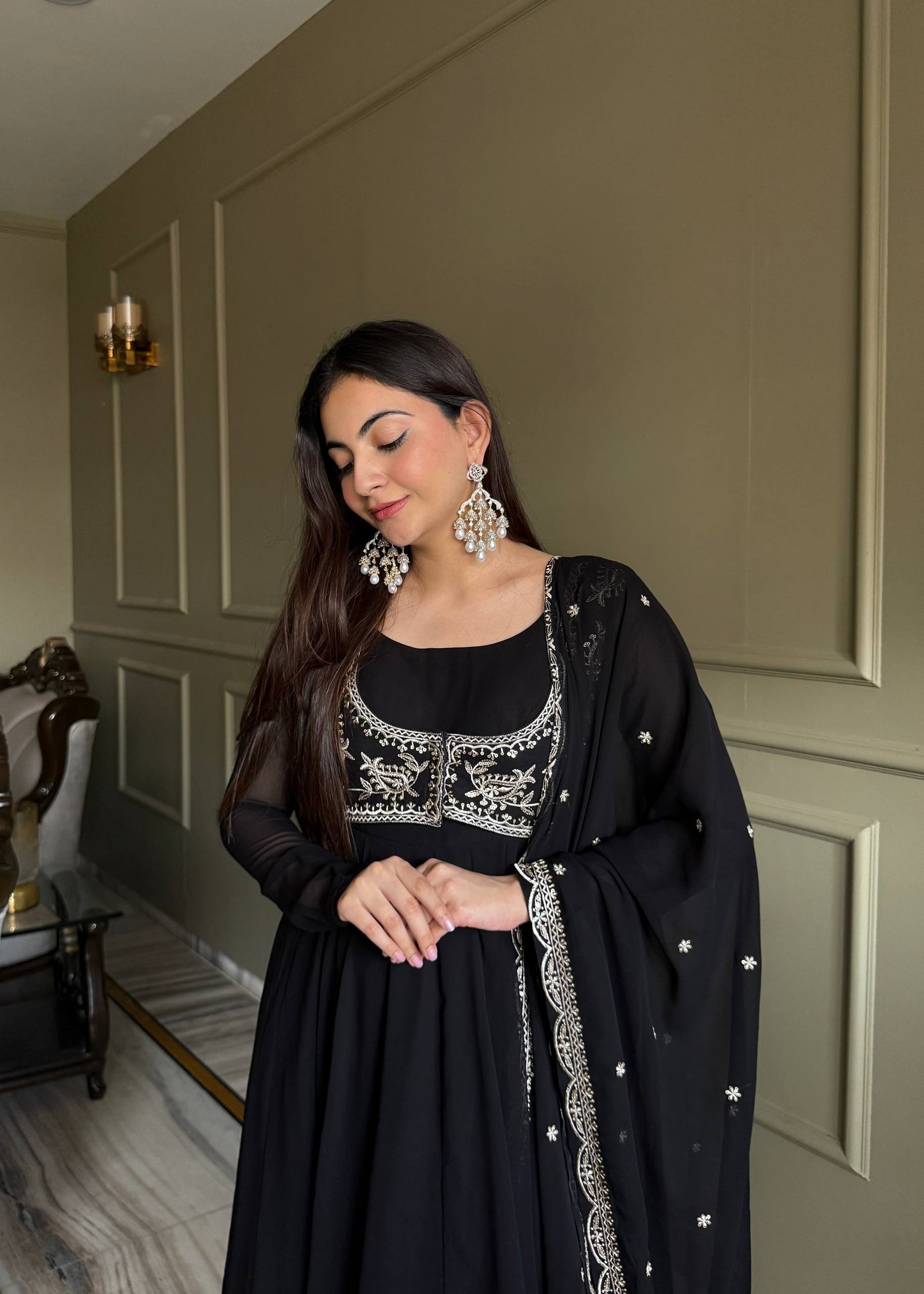 Black Georgette Anarkali Gown with Koti ClothsVilla