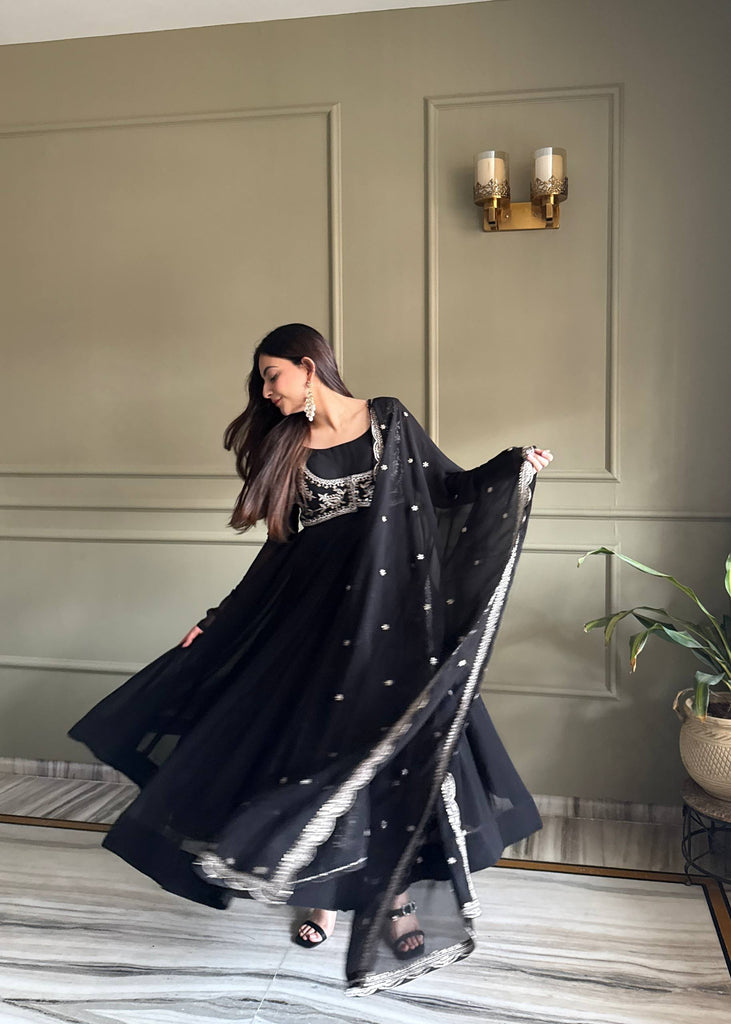 Black Georgette Anarkali Gown with Koti ClothsVilla