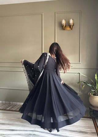 Black Georgette Anarkali Gown with Koti ClothsVilla