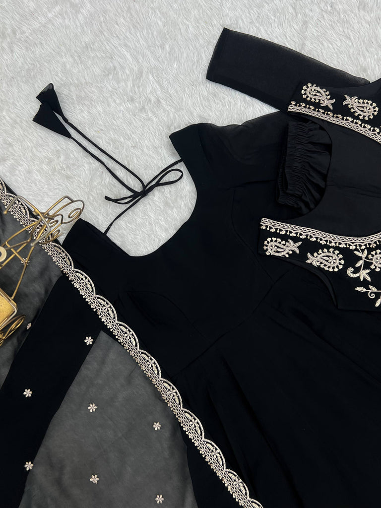 Black Georgette Anarkali Gown with Koti ClothsVilla