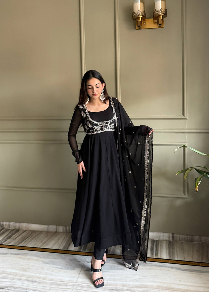 Black Georgette Anarkali Gown with Koti ClothsVilla
