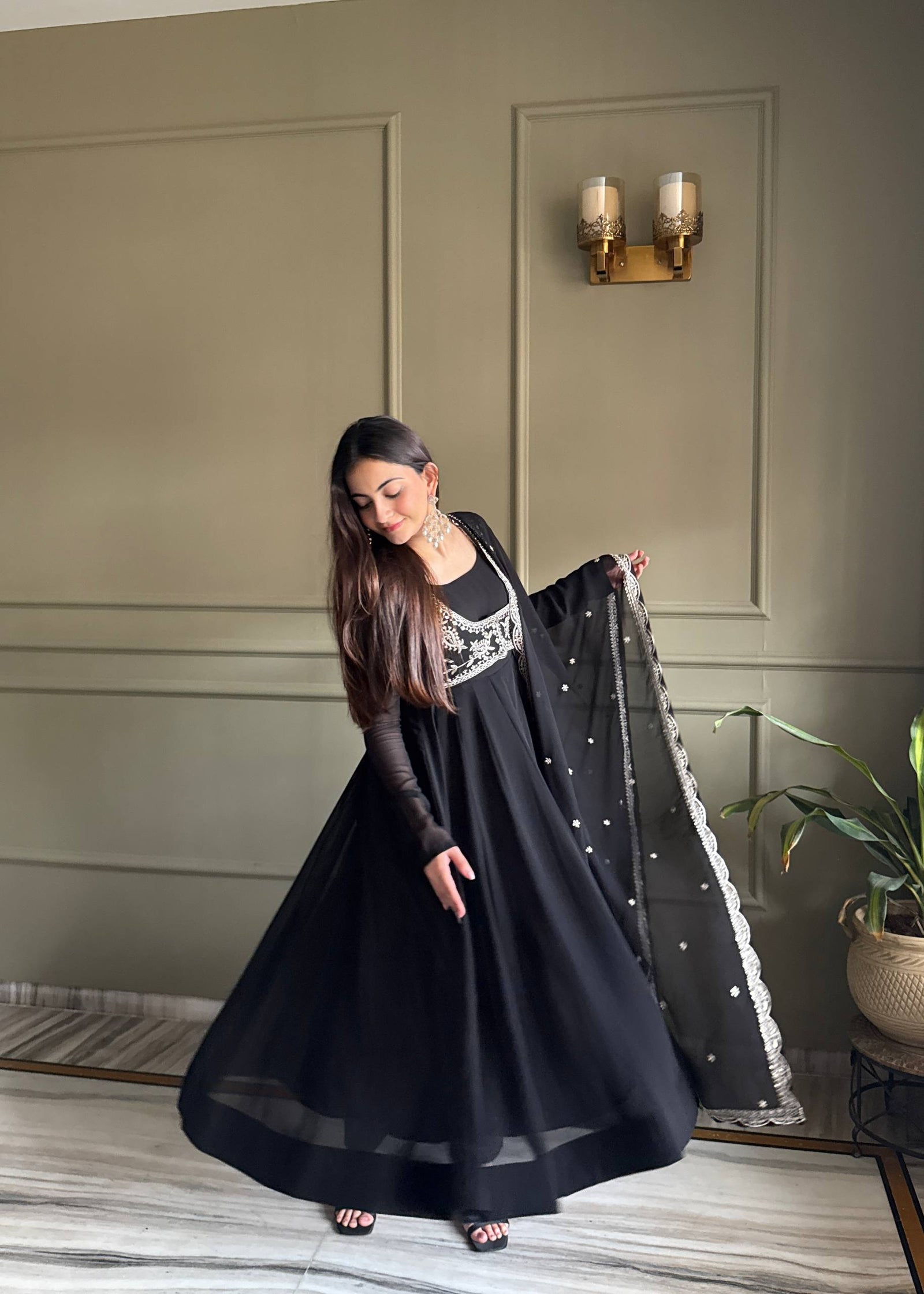 Black Georgette Anarkali Gown with Koti ClothsVilla