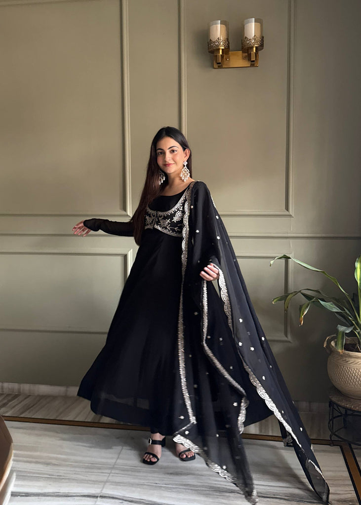 Black Georgette Anarkali Gown with Koti ClothsVilla