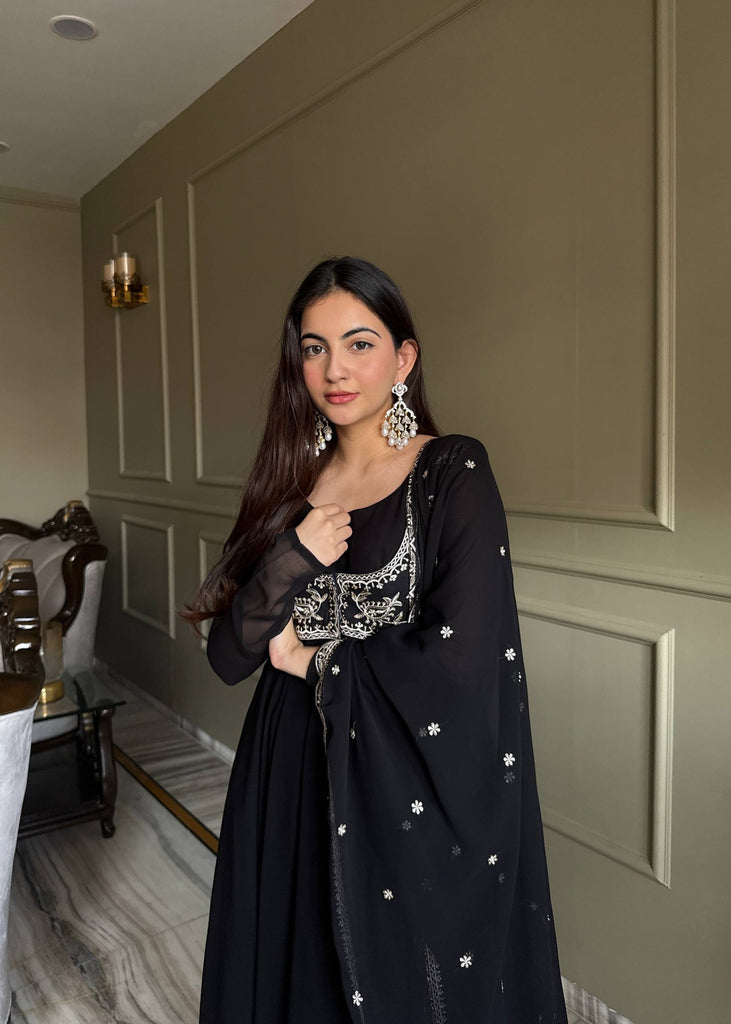 Black Georgette Anarkali Gown with Koti ClothsVilla