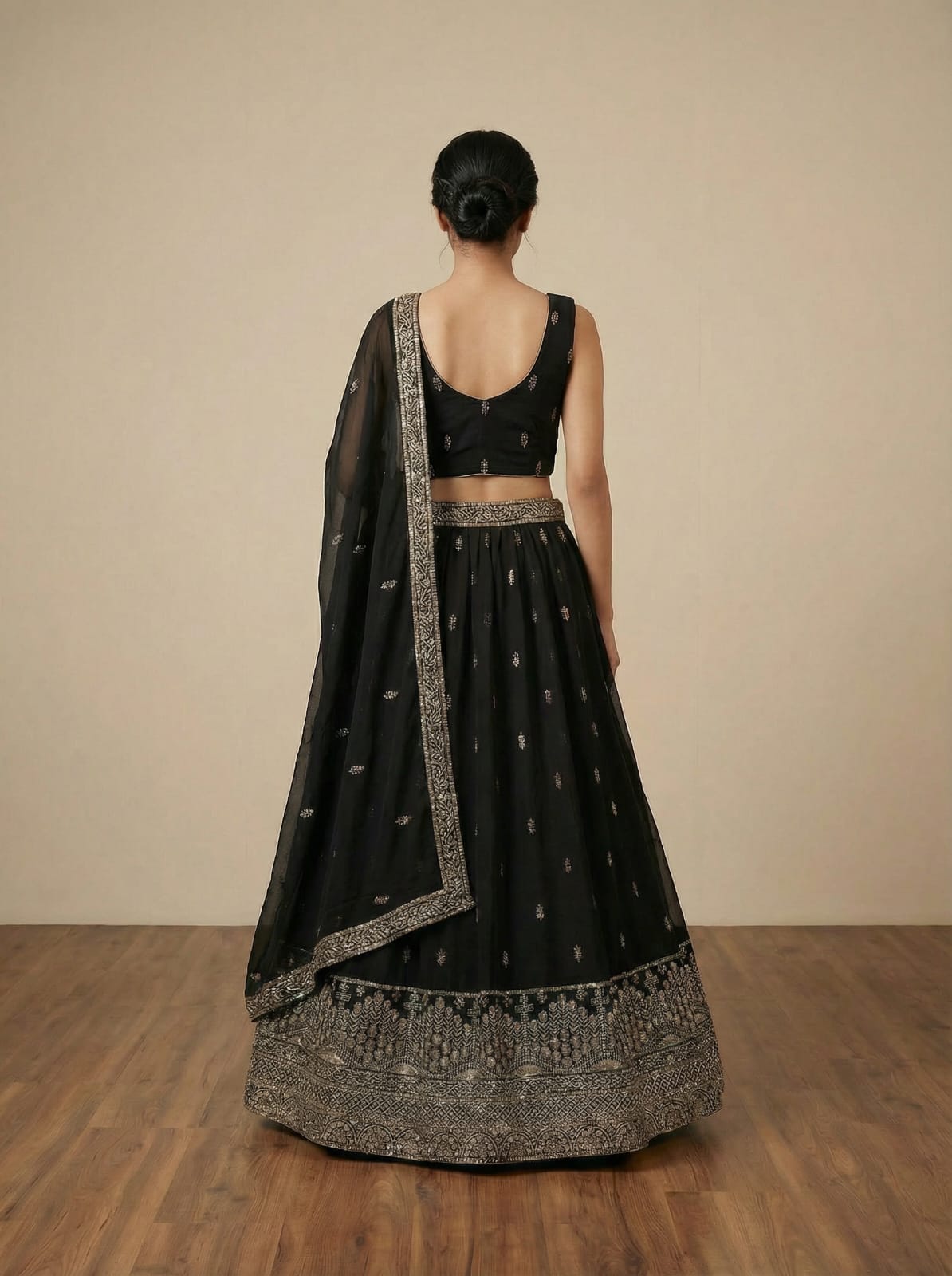 Black Georgette Embroidered Lehenga Set ClothsVilla