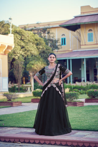 Black Georgette Embroidered Lehenga ClothsVilla