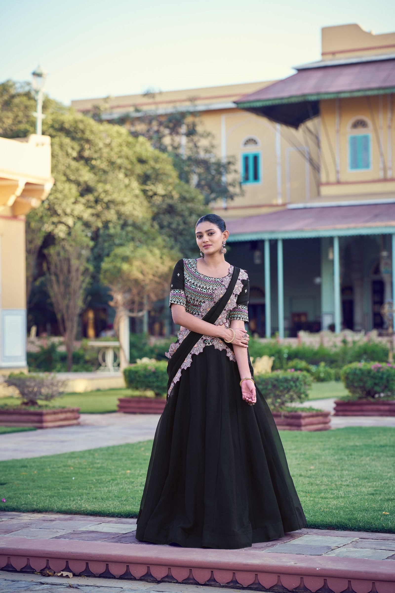Black Georgette Embroidered Lehenga ClothsVilla