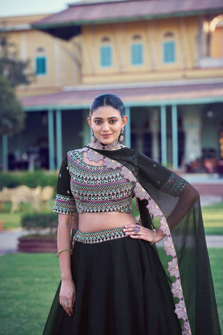 Black Georgette Embroidered Lehenga ClothsVilla