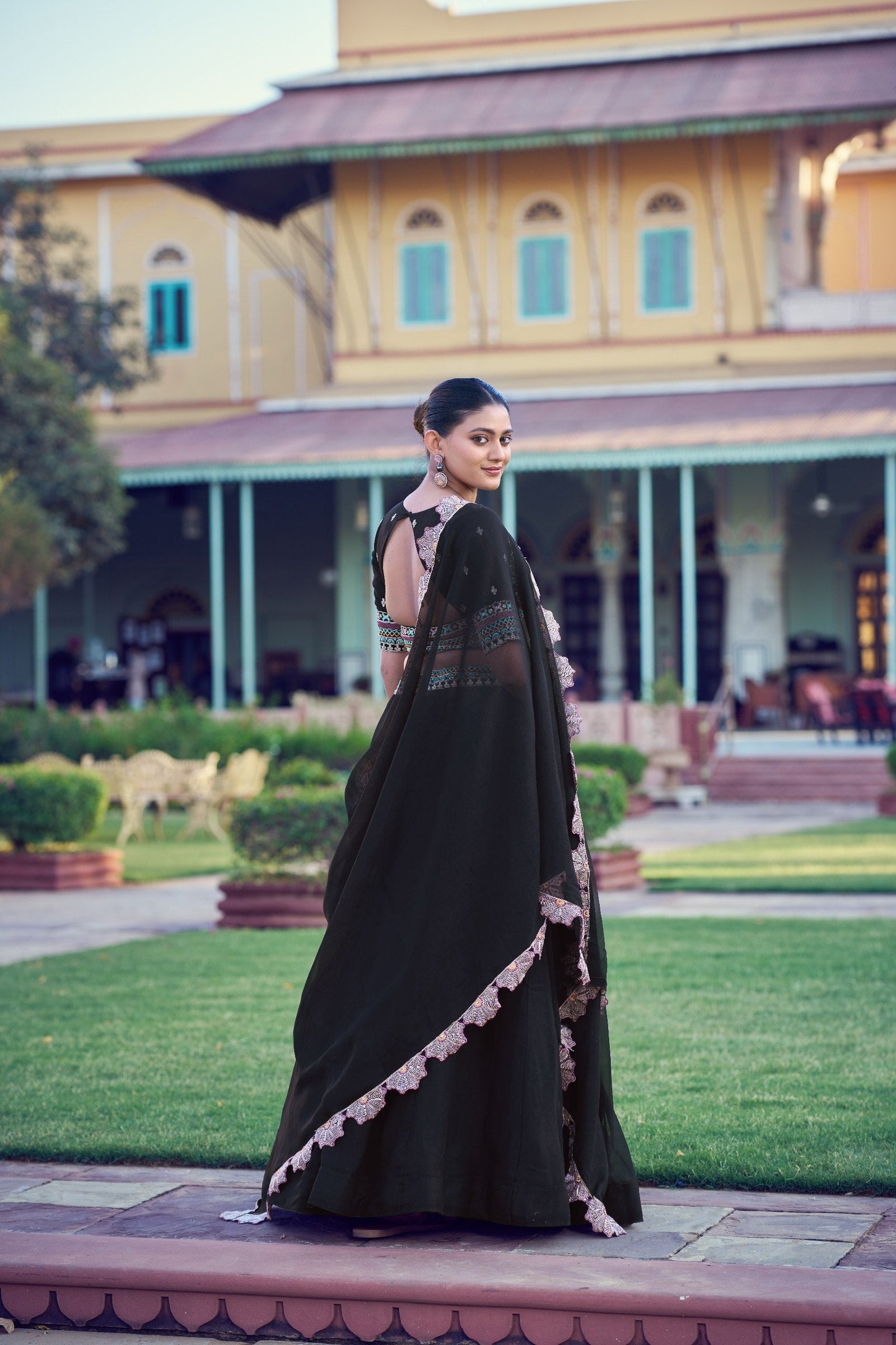 Black Georgette Embroidered Lehenga ClothsVilla