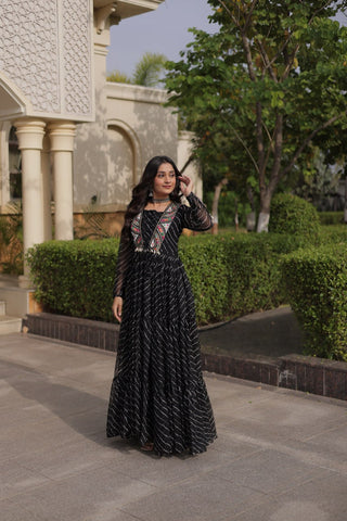 Black Georgette Gown With Patchwork ClothsVilla