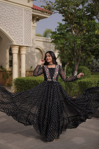 Black Georgette Gown With Patchwork ClothsVilla
