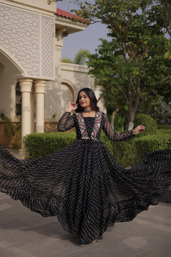 Black Georgette Gown With Patchwork ClothsVilla