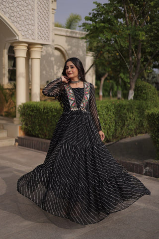 Black Georgette Gown With Patchwork ClothsVilla