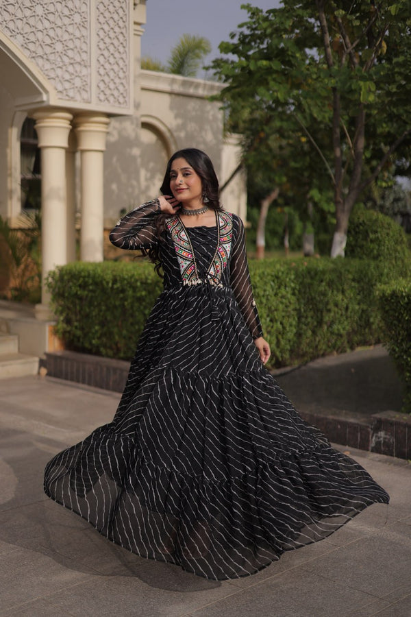 Black Georgette Gown With Patchwork ClothsVilla