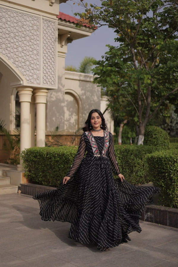 Black Georgette Gown With Patchwork ClothsVilla
