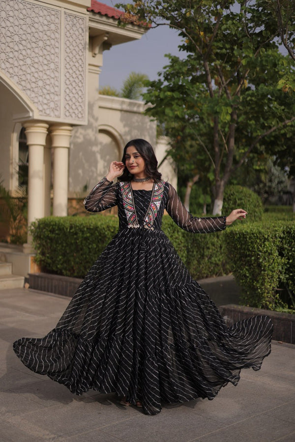 Black Georgette Gown With Patchwork ClothsVilla