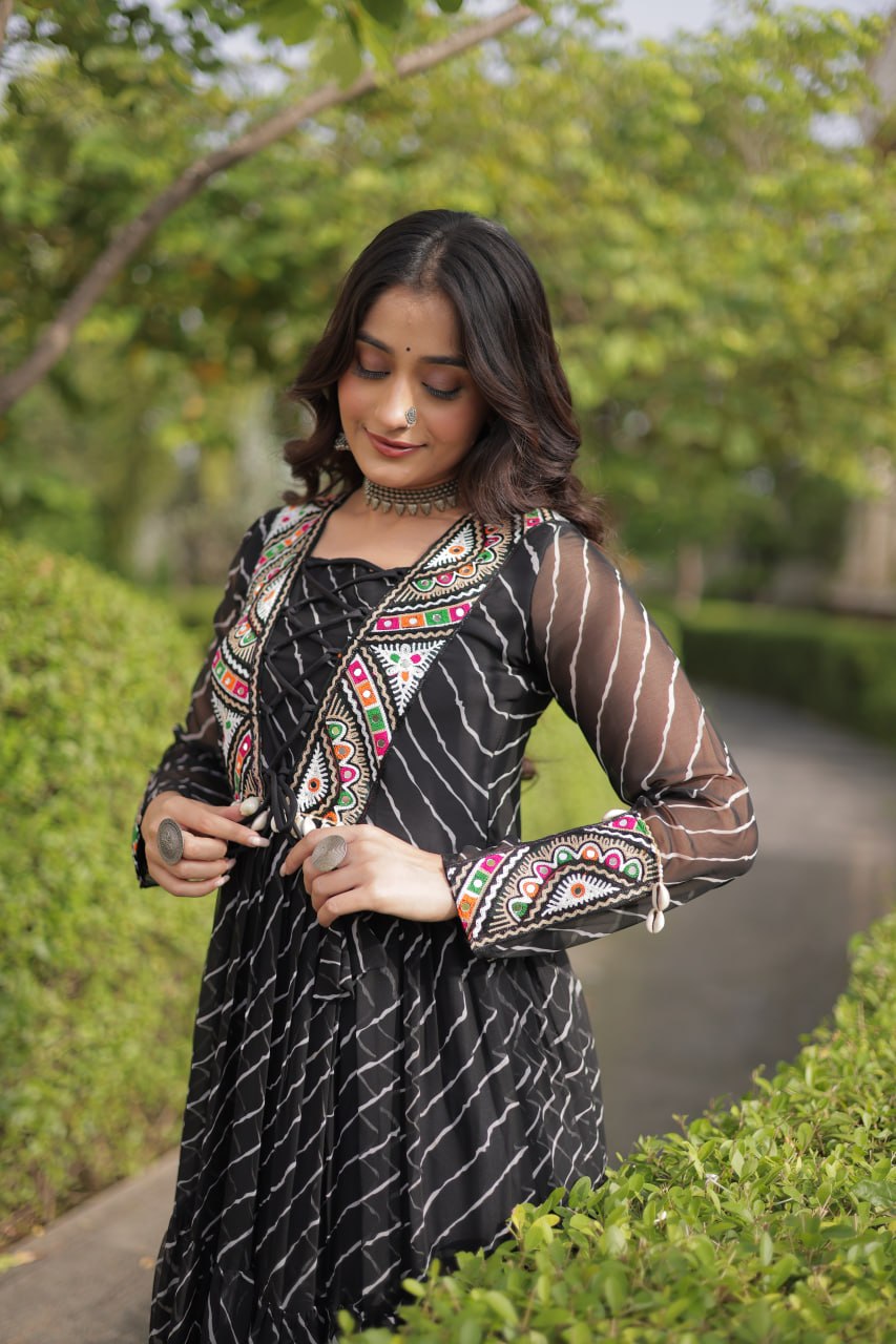 Black Georgette Gown With Patchwork ClothsVilla