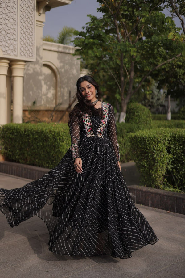 Black Georgette Gown With Patchwork ClothsVilla