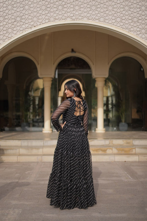 Black Georgette Gown With Patchwork ClothsVilla