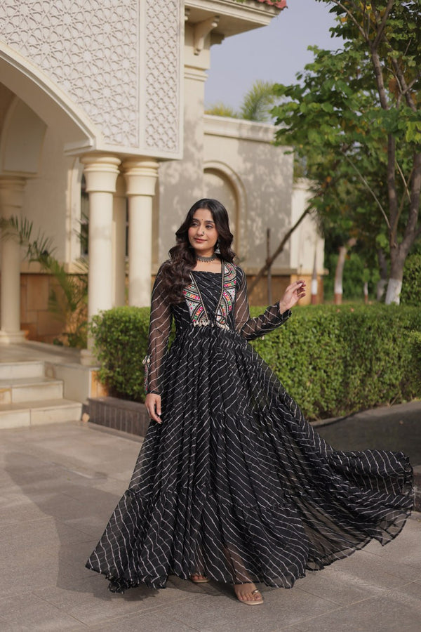 Black Georgette Gown With Patchwork ClothsVilla
