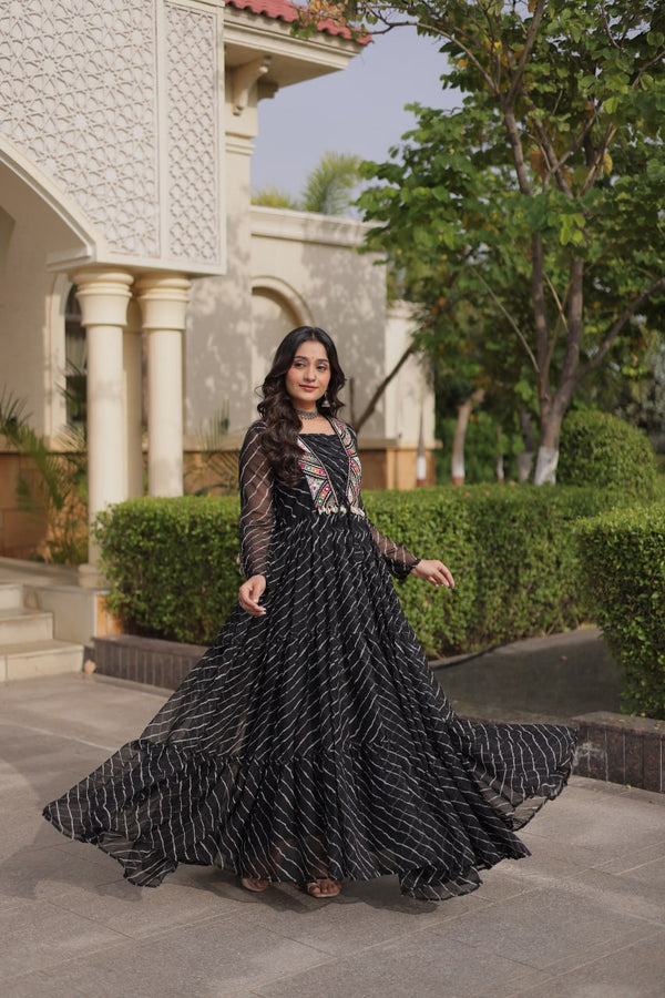 Black Georgette Gown With Patchwork ClothsVilla