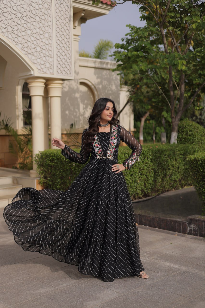 Black Georgette Gown With Patchwork ClothsVilla