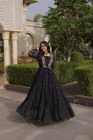 Black Georgette Gown With Patchwork ClothsVilla