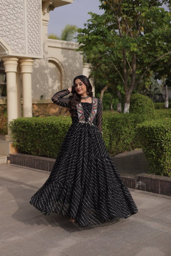 Black Georgette Gown With Patchwork ClothsVilla