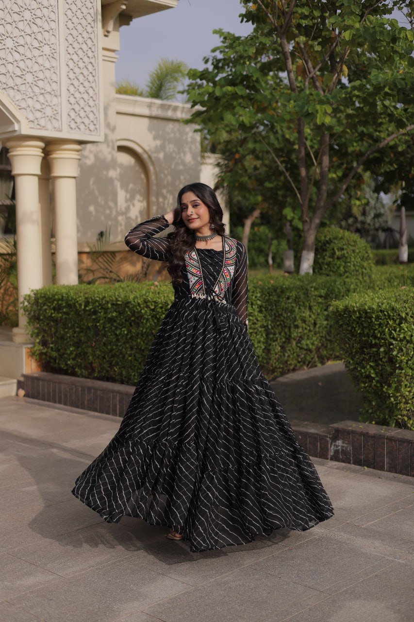 Black Georgette Gown With Patchwork ClothsVilla