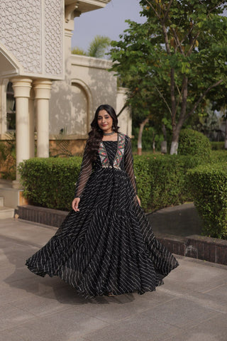 Black Georgette Gown With Patchwork ClothsVilla