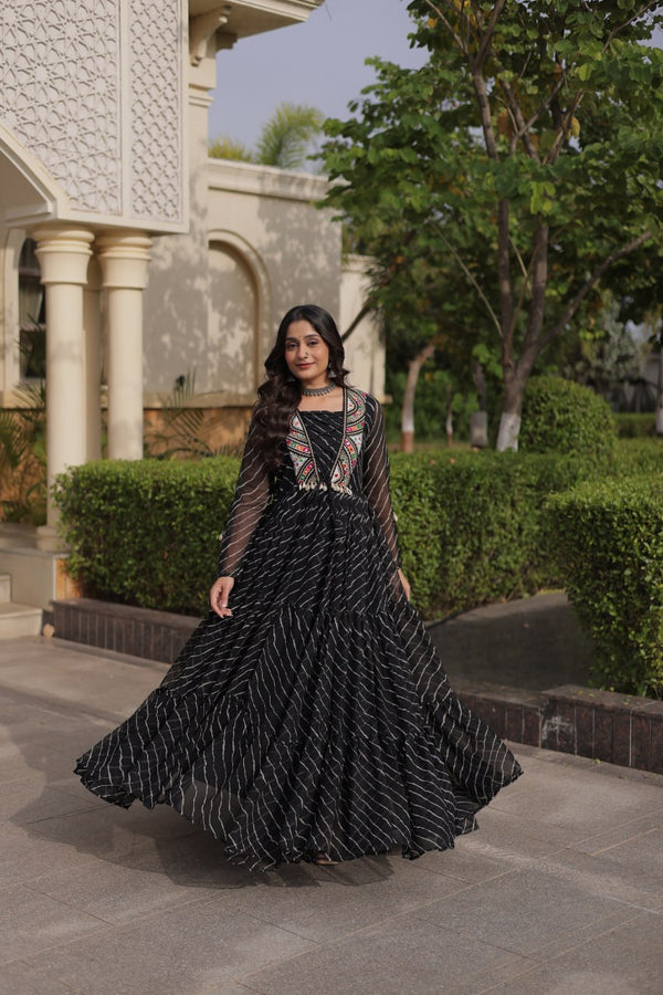Black Georgette Gown With Patchwork ClothsVilla