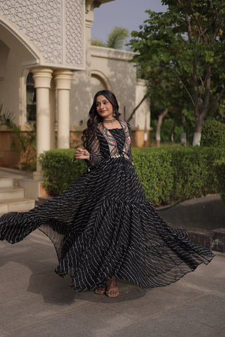 Black Georgette Gown With Patchwork ClothsVilla